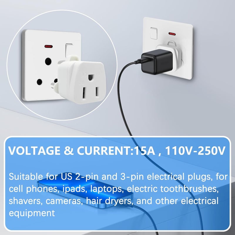OFOAEEA South Africa Travel Plug Adapter,South Africa Plug Adapter 3 Prong Safe Grounded USA to Any Type M for Country Such as Botswana,Nepal Pakistan,Namibia and More,White 2 Pack - Image 5